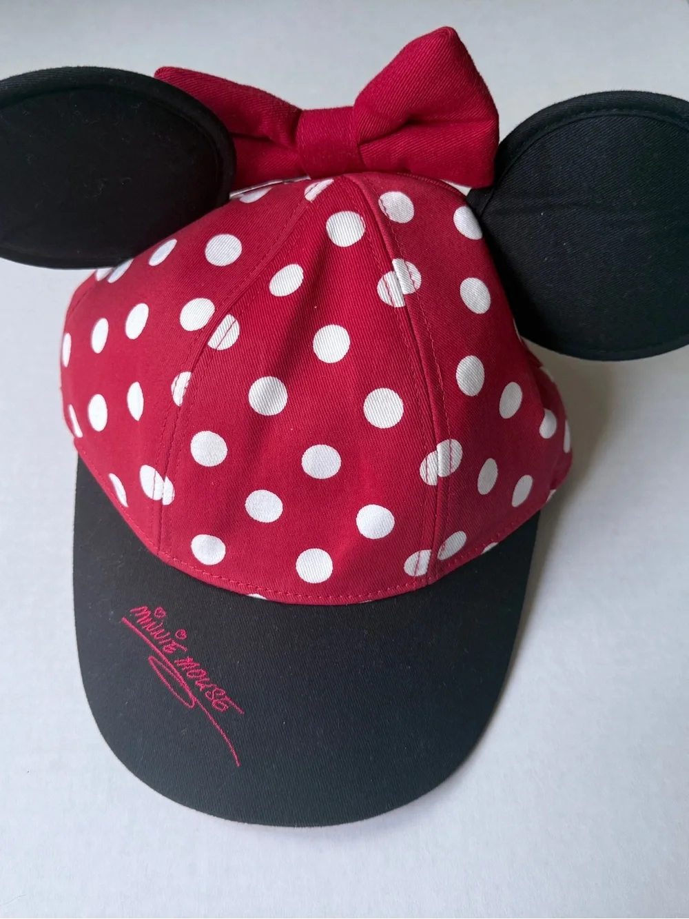 Disney Minnie Mouse Red Polka Dot Ear Hat with Black Brim